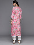 Varanga Women Pink Floral Printed Straight Kurta With Three Quarter Sleeves