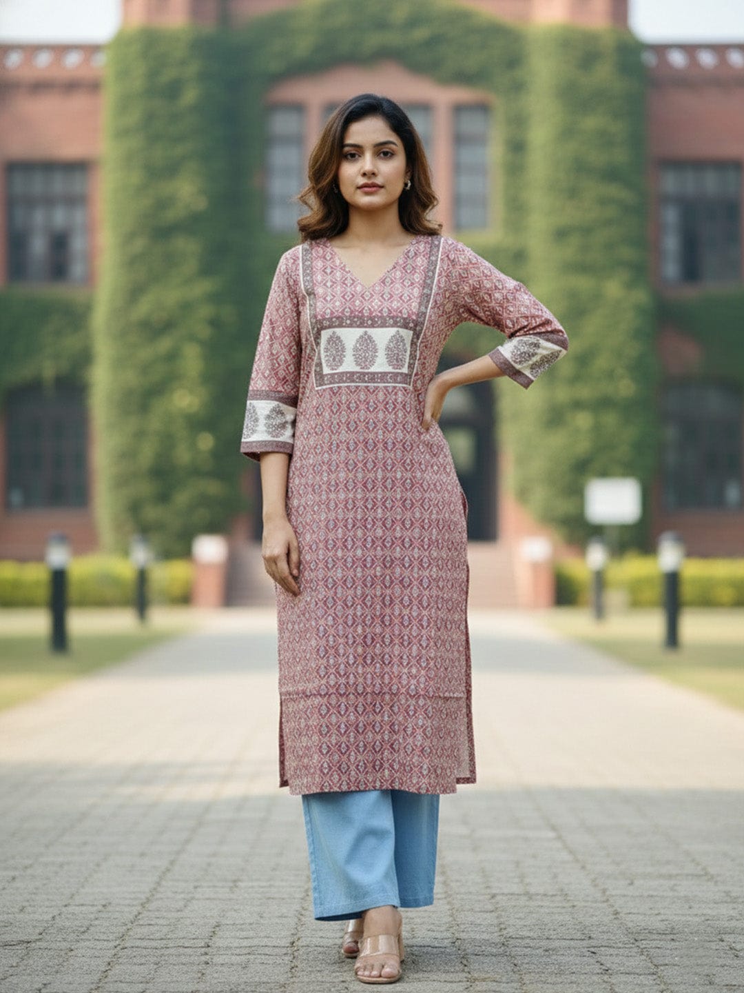 Varanga Rose & Ivory pure cotton Block Kurti