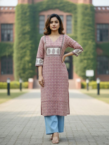 Varanga Rose & Ivory pure cotton Block Kurti
