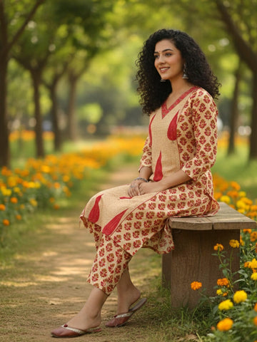 Varanga Ethnic Rust & White Suit Set