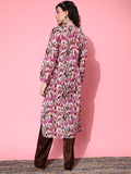 varanga women pink floral printed puff sleeves kurta
