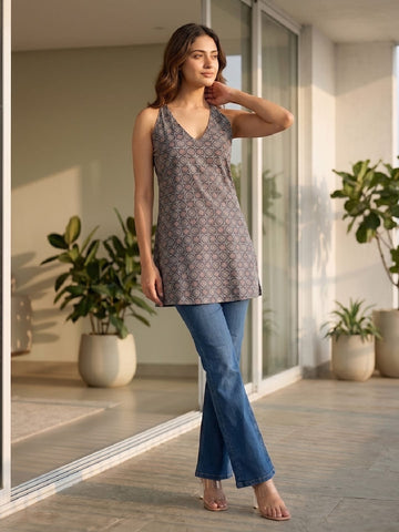 Women's Ajrakh Print Halter Neck Top
