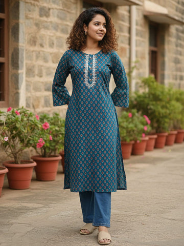 Varanga Teal green cotton Kurta