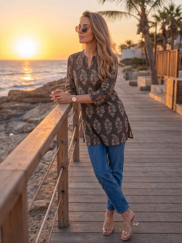 Women's Ethnic Block-Print Short Top