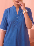 Women'S Blue Floral Embroidery Straight Kurta With Trousers Co-Ord Set