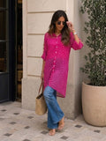 Varanga Women's Pink Bandhani Print Kaftan Shirt with Coin Detail & High-Low Hem