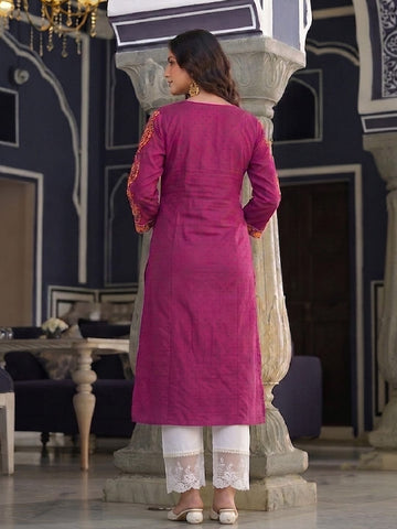 Varanga Women Embroidered Mirror Work Dobby Kurta.