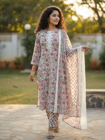 Rose Pink Lace Detail Suit Set