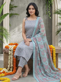 Floral Print Cotton Kurta Set with printed Dupatta