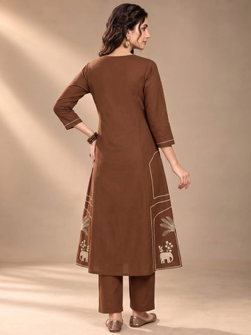 Varanga Women Ethnic Motifs Embroidered Pure Cotton Kurta with Trousers