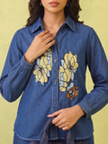 Soft Denim Co-Ord Set With Elegant Floral Embroidery
