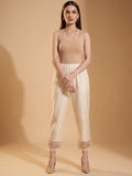 Varanga Women Varanga Off White Silk Organza Zari Embellished Trousers
