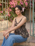 Varanga Women's Black & White Floral Printed Peplum Top