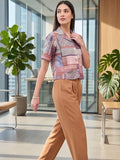 Multi Coloured Short Sleeves Shirt Collar Top