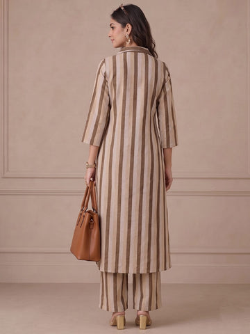 Varanga Women Striped Pure Cotton Kurta with Trousers