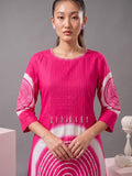 Women'S Pink Abstract Printed Straight Kurta With Pintuck Detailing