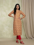 Varanga Yellow colour V neck allover print kurta