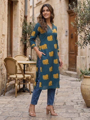 Women Heritage Hathi Printed Kurta