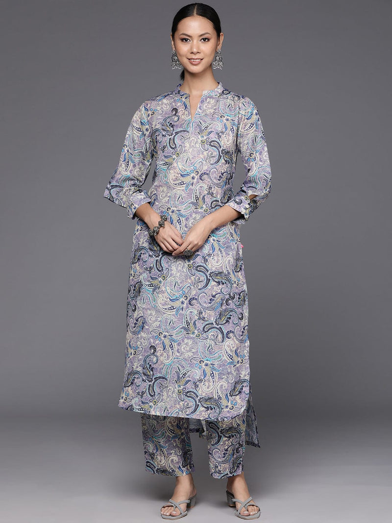 KSUT Women Lavender Printed Straight Kurta With Tonal Bottom
