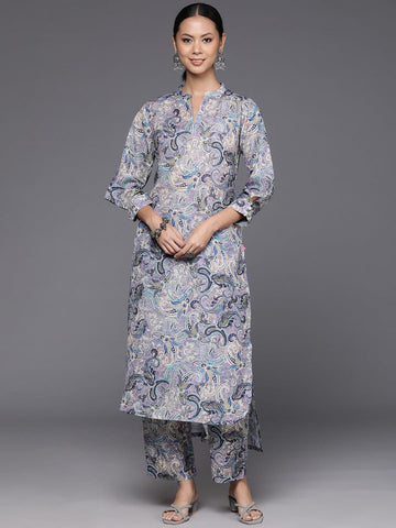 KSUT Women Lavender Printed Straight Kurta With Tonal Bottom