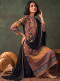 Women'S Black Floral Printed Straight Kurta Set With Tonal Dupatta
