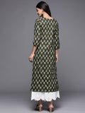 Varanga Olive Green Ethnic Motifs Printed Gotta Patti Straight Kurta with Button Detail