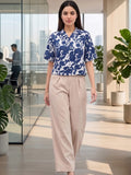 Blue Coloured Short Sleeves Shirt Collar Top