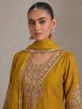 Mustard Straight-Fit Kurta With Embroidered Yoke, Paired With Solid Ankle-Length Trousers