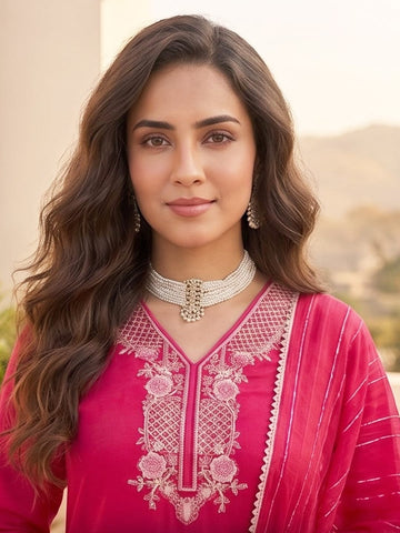 Varanga Women Kurta With Trousers And Paired With Dupatta Featuring Lurex And Lace Detailing