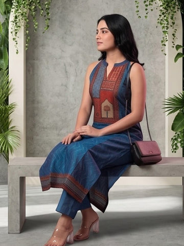 Indigo Geometric Printed Kurta Set
