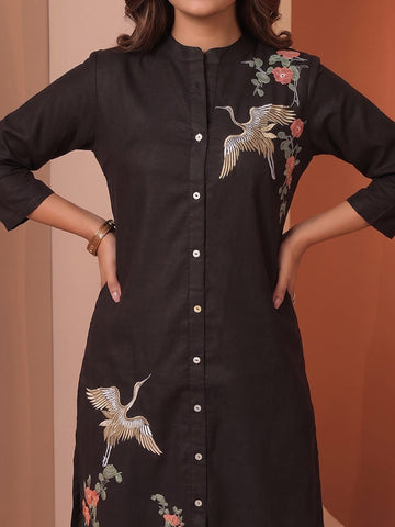 Black Thread Embroidered A-Line Kurta Set
