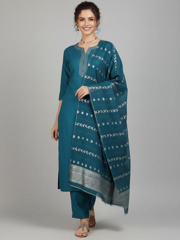 Varanga Women Thread detailed yoke Kurta and Trouser with Dupata