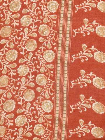 Varanga Women Rust Floral Printed Kurta Paired With Bottom & Dupatta
