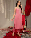 Varanga Women Mauve Straight Kurta With Tonal Ottom & Dupatta