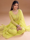 Varanga Lime Green Embroidered Palazzos With Dupatta | Poly Georgette | Festive
