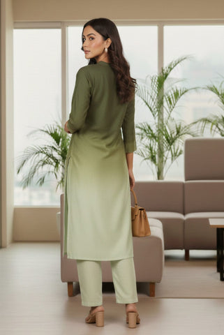 Varanga Women Mandarin Collar Placement Embroidered Kurta Paired With Tonal Bottom