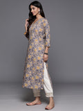 Varanga Women Mauve Floral Printed Kurta With V-Neck Three Quarter Sleeves