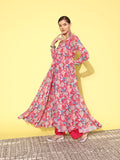 Varanga Women Pink Floral Printed Georgette Anarkali Kurta