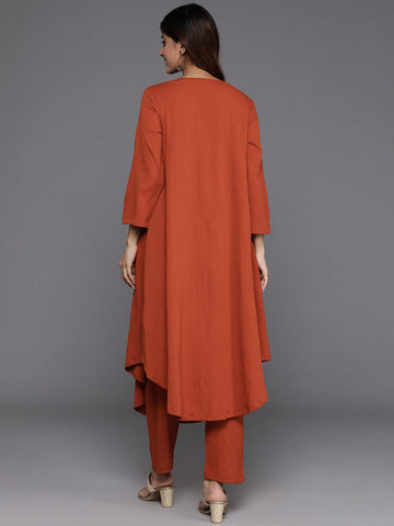 Varanga Women Rust Empire Gathered Details A-Line Kurta Paired With Tonal Bottom