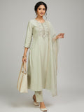 Varanga Women-Thread & Sequin Embroidered Yoke Kurta With Trouser & Scallop Dupatta