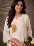Embroidered A-Line Kurta With Multicolor Floral Motifs.