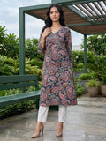 Varanga Women Paisely Printed Sequin Embroidered V Neck Kurta