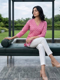 Casual Berry Pink Printed Top with 3/4 Sleeves