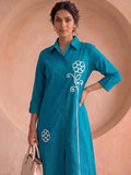 Blue Lace Detailed Shirt Dress