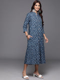 Varanga Women Blue Ethnic Motif Printed A-Line Dress