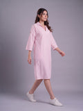 Women's Pink & White Striped Cotton-Blend Collared Shirt Dress