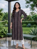Varanga Women Black Straight Kurta With Three- Quarter Sleeve.
