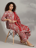 Varanga Women Ethnic Floral Printed Kurta With Trouser & Dupatta