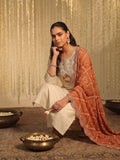 Off-White Embroidered Kurta Set With Printed Scallop Border Dupatta