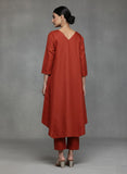 Varanga Women Orange Solid A-Line Kurta Paired With Tonal Bottom